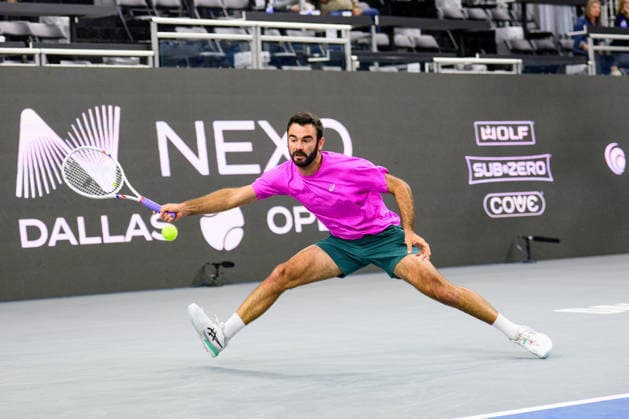 February 11, 2026, Frisco, Texas, USA: FABIEN REBOUL returns the ball during his doubles match against Ben Shelton & Aleksandar Kovacevic at the Dallas Open doubles quarterfinals. Sadio Doumbia & Fabien Reboul defeated Ben Shelton & Aleksandar Kovacevic in 3 sets. 3:6, 6:3 and 11:9. Frisco USA - ZUMAm348 20260211_znp_m348_015 Copyright: xLuisxRevillaxMatax
