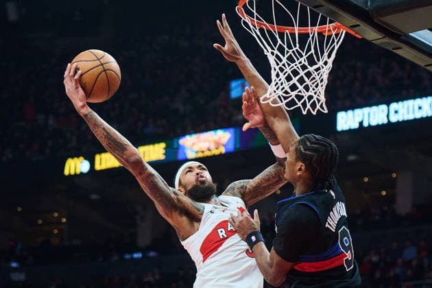February 11, 2026, Toronto, On, Canada: Toronto Raptors Brandon Ingram (3) drives to the net past Detroit Pistons Ausar Thompson (9) during first half NBA, Basketball Herren, USA basketball action in Toronto, on Wednesday, Feb. 11, 2026. Canada News - February 11, 2026  - ZUMAc35_ 20260211_zaf_c35_301 Copyright: xSammyxKoganx
