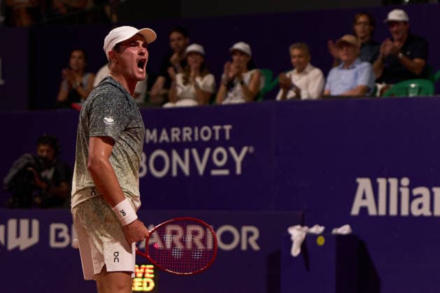 Joao Fonseca of Brazil reacts to a saved break point against Alejandro Tabilo of Chile during the second round match of Argentina Open at Buenos Aires Lawn Tennis Club on February 11, 2026 in Buenos Aires, Argentina. (Photo by Camilla Stolen, Imago) Buenos Aires Buenos Aires Copyright: xCamillaxStolenx L1107035