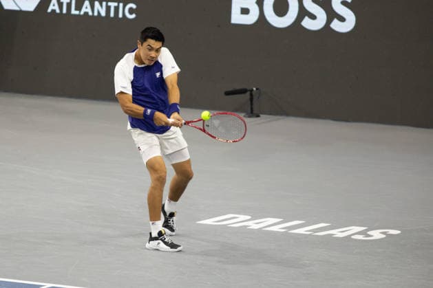 February 11, 2026, Frisco, Texas, USA: BRANDON NAKASHIMA (USA) hits the ball during a menÃ¢â‚¬â ¢s singles match at 2026 Nexo Dallas Open at The Ford Center at The Star in Frisco, Texas. Taylor Fritz defeated Brandon Nakishima, 6:3, 6:4. Frisco USA - ZUMAh193 20260211_zsp_h193_125 Copyright: xDanielxMcGregor-Huyerx
