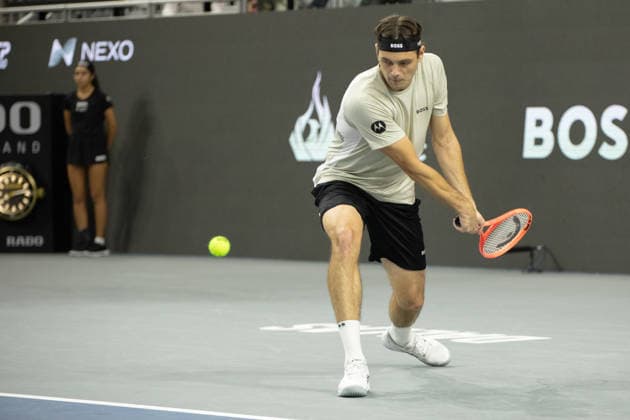 February 11, 2026, Frisco, Texas, USA: TAYLOR FRITZ (USA) hits the ball during a menÃ¢â‚¬â ¢s singles match at 2026 Nexo Dallas Open at The Ford Center at The Star in Frisco, Texas. Taylor Fritz defeated Brandon Nakishima, 6:3, 6:4. Frisco USA - ZUMAh193 20260211_zsp_h193_136 Copyright: xDanielxMcGregor-Huyerx