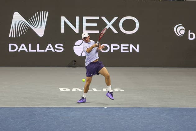 FRISCO, TX - FEBRUARY 11: Tommy Paul (USA) hits a forehand during the Nexo Dallas Open on February 11, 2026 at Ford Center at The Star in Frisco, TX. (Photo by George Walker Icon Sportswire) TENNIS: FEB 11 Dallas Open EDITORIAL USE ONLY Icon26021122