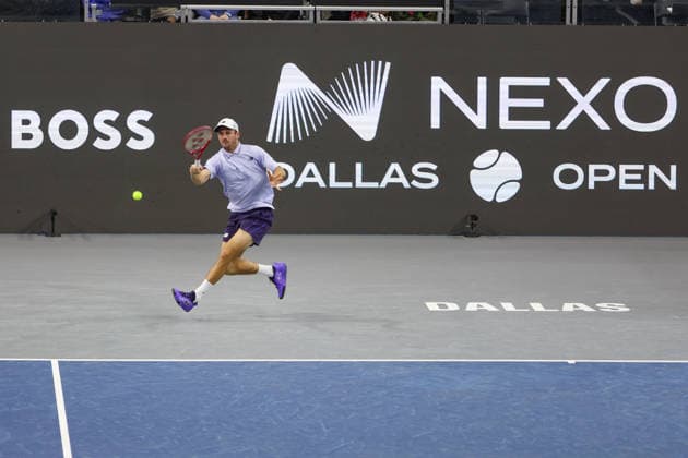 FRISCO, TX - FEBRUARY 11: Tommy Paul (USA) hits a forehand during the Nexo Dallas Open on February 11, 2026 at Ford Center at The Star in Frisco, TX. (Photo by George Walker Icon Sportswire) TENNIS: FEB 11 Dallas Open EDITORIAL USE ONLY Icon26021123