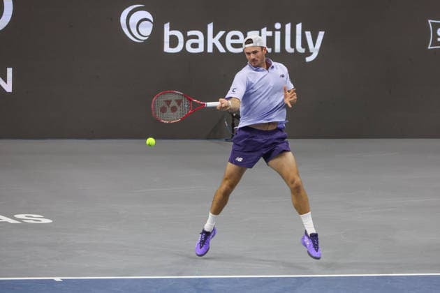 FRISCO, TX - FEBRUARY 11: Tommy Paul (USA) hits a forehand during the Nexo Dallas Open on February 11, 2026 at Ford Center at The Star in Frisco, TX. (Photo by George Walker Icon Sportswire) TENNIS: FEB 11 Dallas Open EDITORIAL USE ONLY Icon26021129