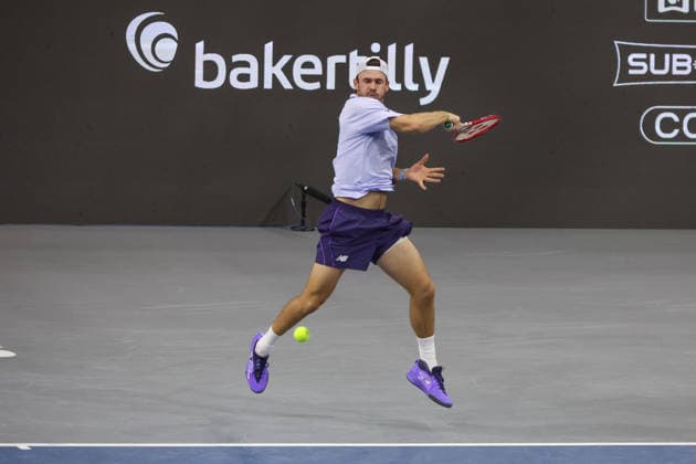 FRISCO, TX - FEBRUARY 11: Tommy Paul (USA) hits a forehand during the Nexo Dallas Open on February 11, 2026 at Ford Center at The Star in Frisco, TX. (Photo by George Walker Icon Sportswire) TENNIS: FEB 11 Dallas Open EDITORIAL USE ONLY Icon26021130