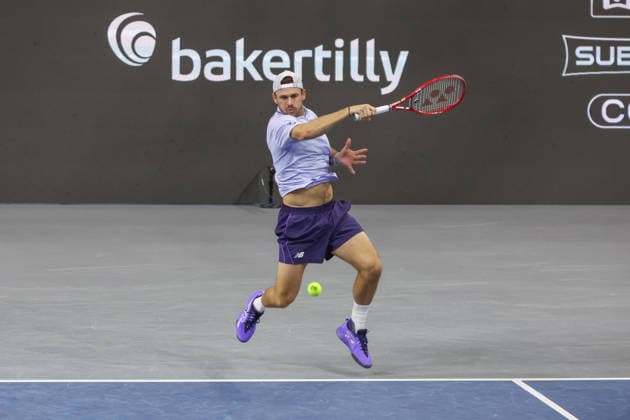 FRISCO, TX - FEBRUARY 11: Tommy Paul (USA) hits a forehand during the Nexo Dallas Open on February 11, 2026 at Ford Center at The Star in Frisco, TX. (Photo by George Walker Icon Sportswire) TENNIS: FEB 11 Dallas Open EDITORIAL USE ONLY Icon26021131