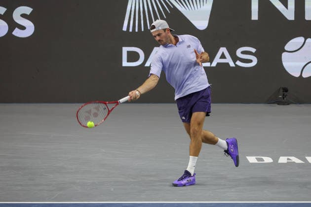 FRISCO, TX - FEBRUARY 11: Tommy Paul (USA) hits a forehand during the Nexo Dallas Open on February 11, 2026 at Ford Center at The Star in Frisco, TX. (Photo by George Walker Icon Sportswire) TENNIS: FEB 11 Dallas Open EDITORIAL USE ONLY Icon26021135