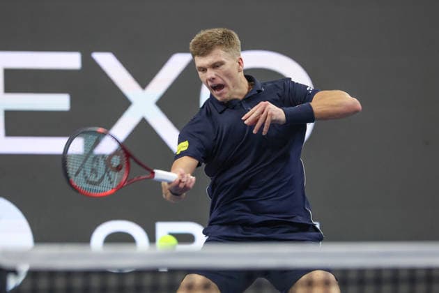 FRISCO, TX - FEBRUARY 11: Jenson Brooksby (USA) hits a forehand during the Nexo Dallas Open on February 11, 2026 at Ford Center at The Star in Frisco, TX. (Photo by George Walker Icon Sportswire) TENNIS: FEB 11 Dallas Open EDITORIAL USE ONLY Icon26021140