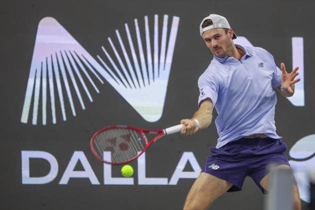 FRISCO, TX - FEBRUARY 11: Tommy Paul (USA) hits a forehand during the Nexo Dallas Open on February 11, 2026 at Ford Center at The Star in Frisco, TX. (Photo by George Walker Icon Sportswire) TENNIS: FEB 11 Dallas Open EDITORIAL USE ONLY Icon26021143
