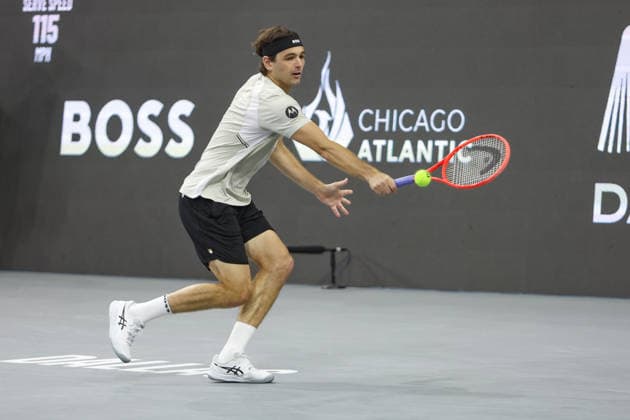 FRISCO, TX - FEBRUARY 11: Taylor Fritz (USA) hits a backhand during the Nexo Dallas Open on February 11, 2026 at Ford Center at The Star in Frisco, TX. (Photo by George Walker Icon Sportswire) TENNIS: FEB 11 Dallas Open EDITORIAL USE ONLY Icon26021164