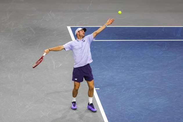 FRISCO, TX - FEBRUARY 11: Tommy Paul (USA) serves during the Nexo Dallas Open on February 11, 2026 at Ford Center at The Star in Frisco, TX. (Photo by George Walker Icon Sportswire) TENNIS: FEB 11 Dallas Open EDITORIAL USE ONLY Icon26021111