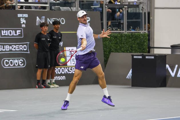 FRISCO, TX - FEBRUARY 11: Tommy Paul (USA) hits a forehand during the Nexo Dallas Open on February 11, 2026 at Ford Center at The Star in Frisco, TX. (Photo by George Walker Icon Sportswire) TENNIS: FEB 11 Dallas Open EDITORIAL USE ONLY Icon26021113