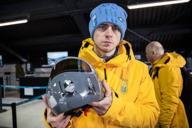 260212 Vladyslav Heraskevych of Ukraine with his helmet in the mixed zone during men™s skeleton round 1 during day 6 of the 2026 Winter Olympics on February 12, 2026 in Cortina. Photo: Jon Olav Nesvold BILDBYRAN COP 217 JE0120 skeleton Olympic Games, Olympische Spiele, Olympia, OS olympics winter olympics os ol olympiska spel vinter-os olympiske leker milano cortina 2026 milan cortina 2026 milano cortina 2026 olympic games milano cortina 2026 winter olympic games milano cortina-os milano cortina-ol vinter-ol 6 bbeng *** 260212 Vladyslav Heraskevych of Ukraine with his helmet in the mixed zone during men™s skeleton round 1 during day 6 of the 2026 Winter Olympics on February 12, 2026 in Cortina Photo Jon Olav Nesvold BILDBYRAN COP 217 JE0120 skeleton olympic games olympics winter olympics os ol olympiska spel vinter os olympiske leker milano cortina 2026 milan cortina 2026 milano cortina 2026 olympic games milano cortina 2026 winter olympic games milano cortina os milano cortina ol vinter ol 6 bbeng  Copyright: JONxOLAVxNESVOLD BB260212JE017