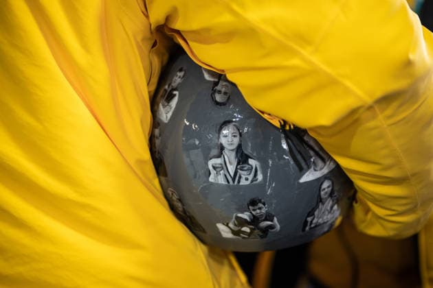 260212 Vladyslav Heraskevych of Ukraine with his helmet in the mixed zone during men™s skeleton round 1 during day 6 of the 2026 Winter Olympics on February 12, 2026 in Cortina. Photo: Jon Olav Nesvold BILDBYRAN COP 217 JE0120 skeleton Olympic Games, Olympische Spiele, Olympia, OS olympics winter olympics os ol olympiska spel vinter-os olympiske leker milano cortina 2026 milan cortina 2026 milano cortina 2026 olympic games milano cortina 2026 winter olympic games milano cortina-os milano cortina-ol vinter-ol 6 bbeng *** 260212 Vladyslav Heraskevych of Ukraine with his helmet in the mixed zone during men™s skeleton round 1 during day 6 of the 2026 Winter Olympics on February 12, 2026 in Cortina Photo Jon Olav Nesvold BILDBYRAN COP 217 JE0120 skeleton olympic games olympics winter olympics os ol olympiska spel vinter os olympiske leker milano cortina 2026 milan cortina 2026 milano cortina 2026 olympic games milano cortina 2026 winter olympic games milano cortina os milano cortina ol vinter ol 6 bbeng  Copyright: JONxOLAVxNESVOLD BB260212JE021
