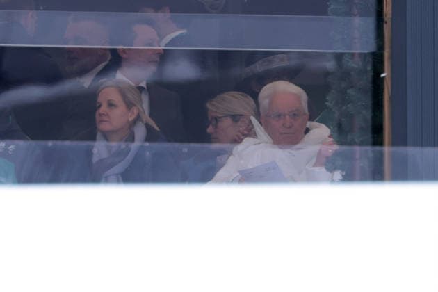 The President of Italy Sergio Mattarella during the Olympic Winter games, Winterspiele,Spiele, Summer games Milano-Cortina 2026, Alpine Skiing Women s Super-G on February 12, 2026 at Tofane Alpine Skiing Centre in Cortina D Ampezzo  Copyright: xLucianoxMariaxBisi IPAxSportx xipa-agency.netx xx IPA_71362206 IPA_Agency_IPA71362206