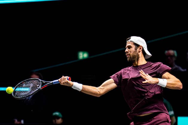 2026-02-12 ABN AMRO Open - Day Four ROTTERDAM, NETHERLANDS - FEBRUARY 12: Karen Khachanov competing during Day Four of the ABN AMRO Open at Rotterdam Ahoy on February 12, 2026 in Rotterdam, Netherlands. (Photo by Gabriel Calvino Alonso BSR Agency) Rotterdam Netherlands Content not available for redistribution in The Netherlands directly or indirectly through any third parties. Copyright: xBSRxAgencyx