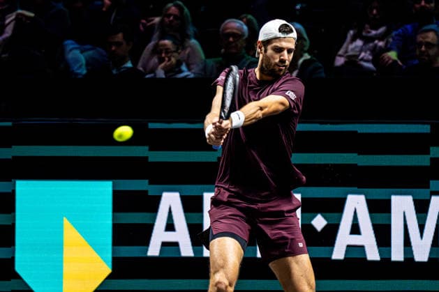 2026-02-12 ABN AMRO Open - Day Four ROTTERDAM, NETHERLANDS - FEBRUARY 12: Karen Khachanov competing during Day Four of the ABN AMRO Open at Rotterdam Ahoy on February 12, 2026 in Rotterdam, Netherlands. (Photo by Gabriel Calvino Alonso BSR Agency) Rotterdam Netherlands Content not available for redistribution in The Netherlands directly or indirectly through any third parties. Copyright: xBSRxAgencyx