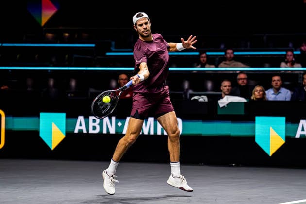 2026-02-12 ABN AMRO Open - Day Four ROTTERDAM, NETHERLANDS - FEBRUARY 12: Karen Khachanov competing during Day Four of the ABN AMRO Open at Rotterdam Ahoy on February 12, 2026 in Rotterdam, Netherlands. (Photo by Gabriel Calvino Alonso BSR Agency) Rotterdam Netherlands Content not available for redistribution in The Netherlands directly or indirectly through any third parties. Copyright: xBSRxAgencyx