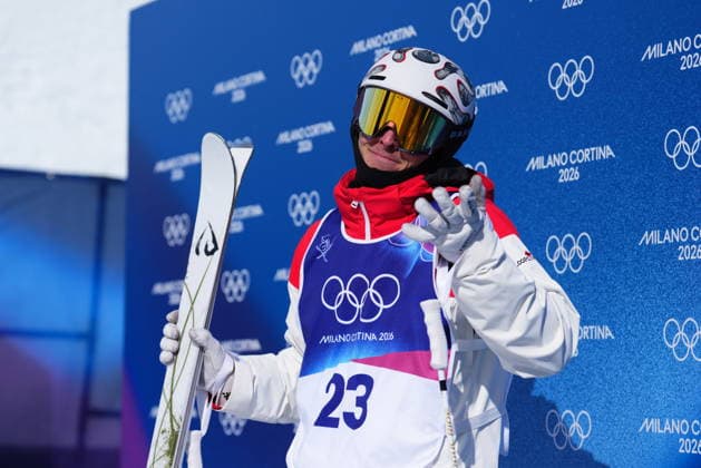 February 12, 2026, Livigno, Italy: Canada s Elliot Vaillancourt, from Drummondville, Que., reacts to his score as he competes in the men s moguls F1 final at the Milano Cortina 2026 Winter Olympic Games, Olympische Spiele, Olympia, OS in Livigno, Italy on Thursday, Feb. 12, 2026. Canada News - February 12, 2026  - ZUMAc35_ 20260212_zaf_c35_017 Copyright: xSeanxKilpatrickx
