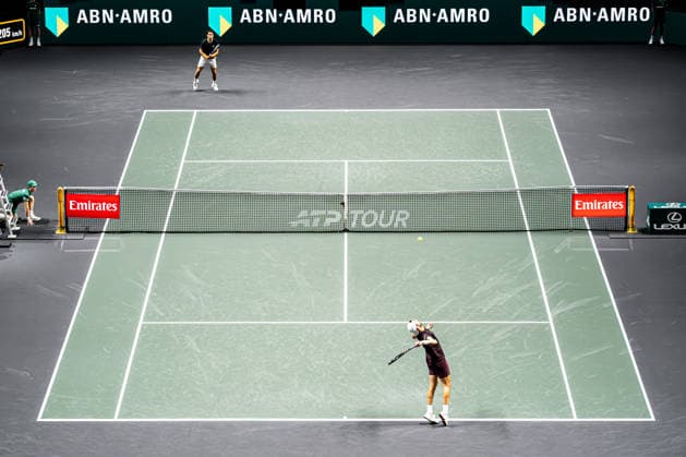 2026-02-12 ABN AMRO Open - Day Four ROTTERDAM, NETHERLANDS - FEBRUARY 12: Jaume Munar, Karen Khachanov competing during Day Four of the ABN AMRO Open at Rotterdam Ahoy on February 12, 2026 in Rotterdam, Netherlands. (Photo by Gabriel Calvino Alonso BSR Agency) Rotterdam Netherlands Content not available for redistribution in The Netherlands directly or indirectly through any third parties. Copyright: xBSRxAgencyx