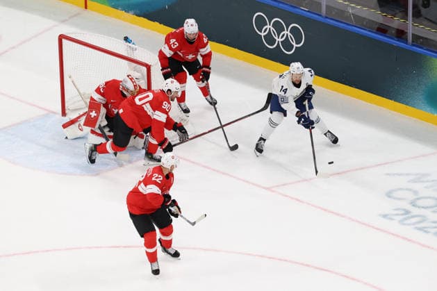 February 12, 2026, Milan, Lombardy, Italy: STEPHANE DA COSTA 14 of France in the Men s Preliminary Round Group A game between Team Switzerland (SUI) and Team France (FRA) at the Milano Cortina 2026 Winter Olympic Games, Olympische Spiele, Olympia, OS Milan Italy - ZUMAc179 20260212_oly_c179_006 Copyright: xMickaelxChavetx