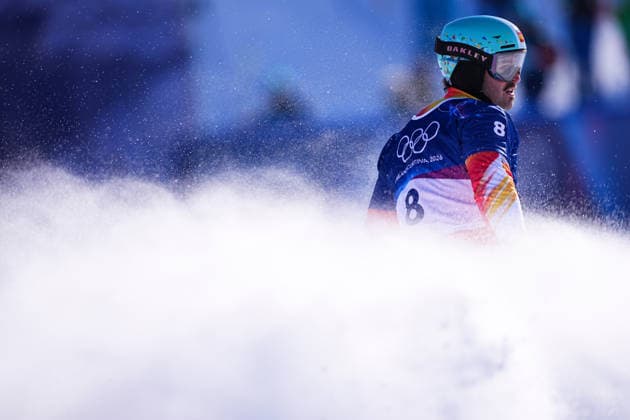 (260212) -- LIVIGNO, Feb. 12, 2026 -- Lucas Eguibar Breton of Spain competes during the snowboard men s cross seeding run at the Milan-Cortina 2026 Olympic Winter games, Winterspiele,Spiele, Summer games in Livigno, Italy, Feb. 12, 2026. ) (MICO2026)ITALY-LIVIGNO-OLYMPIC WINTER GAMES-SNOWBOARD-MEN S CROSS-SEEDING RUN WuxHuiwo 
