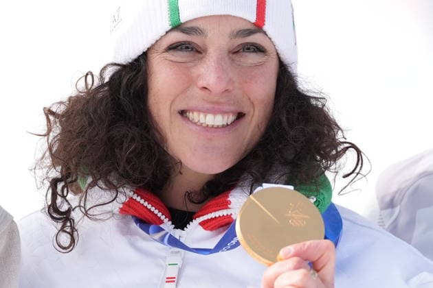 Federica Brignore gold medal during the awards ceremony for the women s super-G alpine skiing event at the 2026 Winter Olympics, in Cortina d Ampezzo, Italy, Thursday, February 12, 2026. (Photo Spada LaPresse)  Copyright: xSpada LaPressex