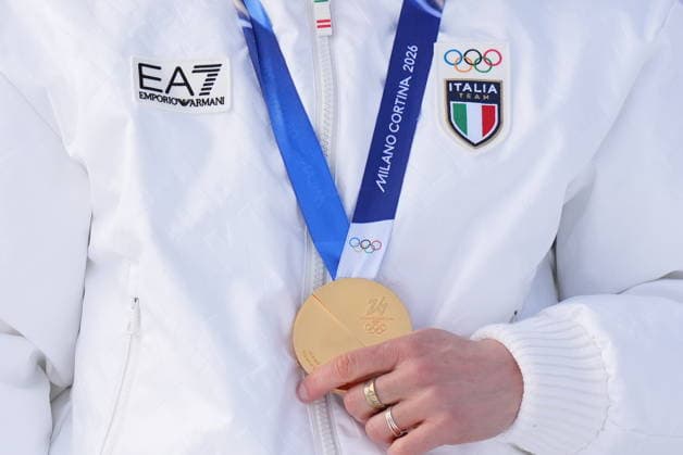 Federica Brignore gold medal during the awards ceremony for the women s super-G alpine skiing event at the 2026 Winter Olympics, in Cortina d Ampezzo, Italy, Thursday, February 12, 2026. (Photo Spada LaPresse)  Copyright: xSpada LaPressex
