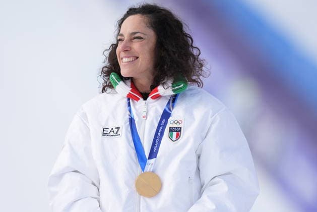 Federica Brignore gold medal during the awards ceremony for the women s super-G alpine skiing event at the 2026 Winter Olympics, in Cortina d Ampezzo, Italy, Thursday, February 12, 2026. (Photo Spada LaPresse)  Copyright: xSpada LaPressex