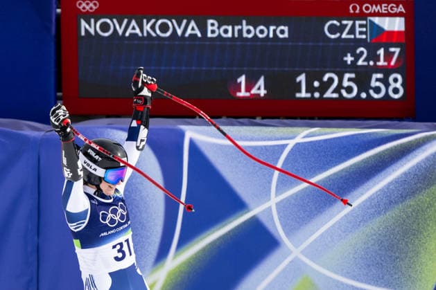 XXV Winter Olympic Games, Olympische Spiele, Olympia, OS in Cortina d Ampezzo, Italy, on February 12, 2026. Alpine Skiing Women s Super-G. Barbora Novakova from Czech Republic reacts at the finish line. (CTKxPhoto OndrejxDeml) CTKPhotoP2026021205821  CTKPhotoP2026021205821
