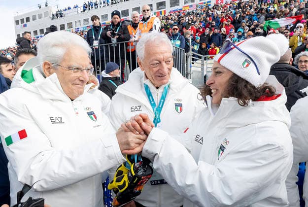 February 12, 2026, Cortina D ampezzo, Rome, Italy: President of the Republic Sergio Mattarella with Federica Brignone after her victory in the Super-G - Cortina D Ampezzo. Italy 12 Feb 2026 Gold For Brignone: The President Attends The Women S Super G Downhill Race.  - ZUMAa289 20260212_zia_a289_001 Copyright: xPaulxGiandottix