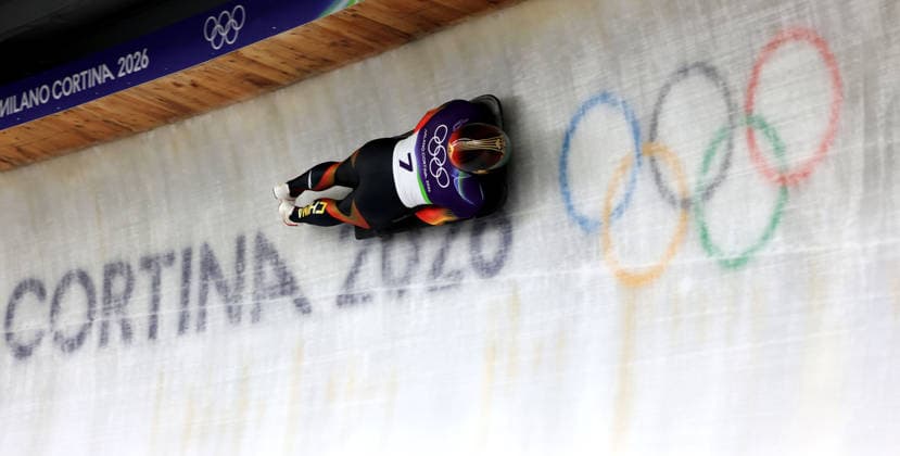 (260212) -- CORTINA D AMPEZZO, Feb. 12, 2026 -- Chen Wenhao of China competes during the skeleton men heat at the 2026 Milan-Cortina Winter Olympics in Cortina D Ampezzo, Italy, Feb. 12, 2026. ) (MICO2026)ITALY-CORTINA D AMPEZZO-OLYMPIC Winter games, Winterspiele,Spiele, Summer games SKELETON MEN-HEAT DingxXu 