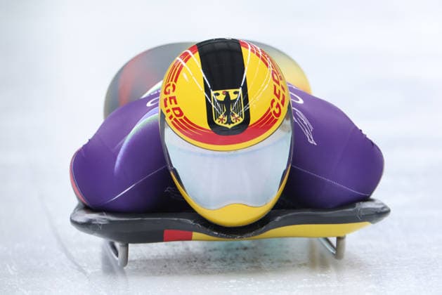 (260212) -- CORTINA D AMPEZZO, Feb. 12, 2026 -- Christopher Grotheer of Germany during the skeleton men heat at the 2026 Milan-Cortina Winter Olympics in Cortina D Ampezzo, Italy, Feb. 12, 2026. ) (MICO2026)ITALY-CORTINA D AMPEZZO-OLYMPIC Winter games, Winterspiele,Spiele, Summer games SKELETON MEN-HEAT DingxXu 