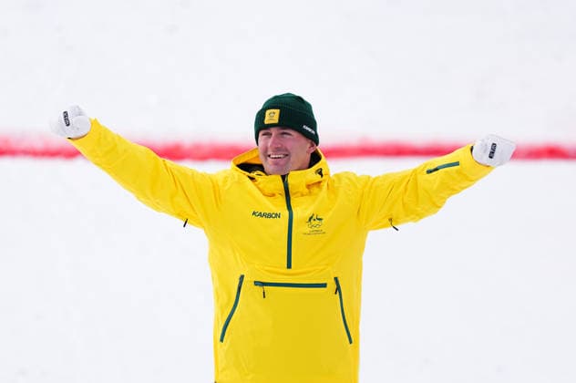 Cooper Woods (Australia) celebrates winning gold during Men s Moguls finals Freestyle Skiing on Day 6 of Milano Cortina 2026 Winter Olympic game at Livigno Air Park on February 12, 2026 in Livigno, Italy. Thor Wegner DeFodi Images (Photo by DeFodi Images) - *** Cooper Woods Australia celebrates winning gold during Men s Moguls finals Freestyle Skiing on Day 6 of Milano Cortina 2026 Winter Olympic game at Livigno Air Park on February 12, 2026 in Livigno, Italy Thor Wegner DeFodi Images Photo by DeFodi Images