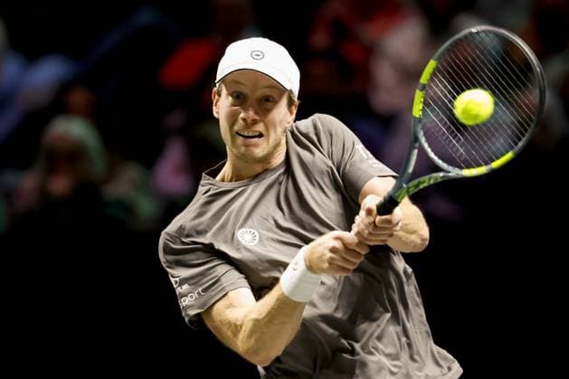 ROTTERDAM - Botic van de Zandschulp (Netherlands) in action against Stefanos Tsitsipas (Greece) on the fourth day of the ABN AMRO tennis tournament in Ahoy Rotterdam. BAS CZERWINSKI ANP xVIxANPxSportx xxANPxIVx 550454657 originalFilename: 550454657.jpg