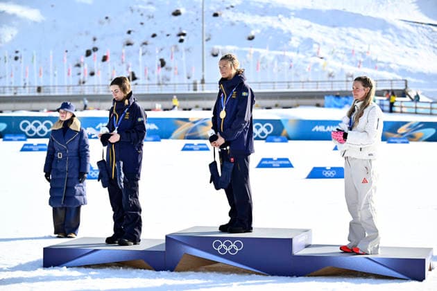 VAL DI FIEMME, ITALY 20260212 From left Ebba Andersson, silver, Frida Karlsson, gold and Jessie Diggins, USA, bronze in the women s 10 km freestyle during the Winter Olympics in Val di Fiemme, Italy. *** The image is included in the SPORTS PACKAGE. For others PAYMENT IMAGE *** VAL DI FIEMME ITALY x10430x *** VAL DI FIEMME, ITALY 20260212 From left Ebba Andersson, silver, Frida Karlsson, gold and Jessie Diggins, USA, bronze in the women s 10 km freestyle during the Winter Olympics in Val di Fiemme, Italy The image is included in the SPORTS PACKAGE For others PAYMENT IMAGE VAL DI FIEMME ITALY x10430x  Copyright: xChristinexOlsson TTx 2026 OLYMPICS SKIING 10 KM FREESTYLE WOMEN