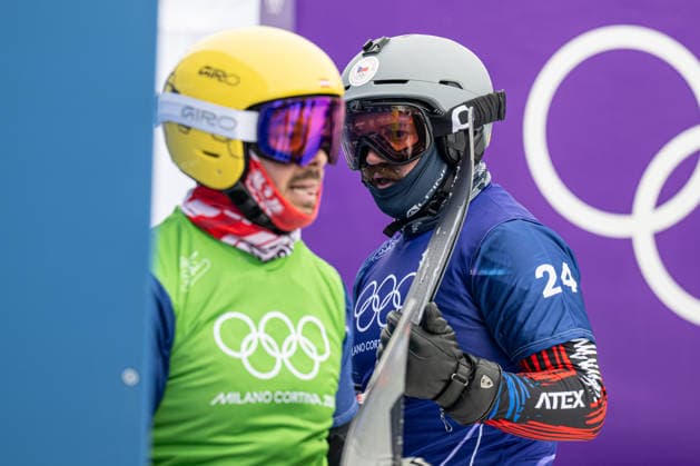XXV Winter Olympic Games, Olympische Spiele, Olympia, OS in Livigno, Italy, on February 12, 2026. Snowboard Men s Snowboard Cross 1 8 Finals. Jakob Dusek, left, and Krystof Choura from Czech Republic. (CTKxPhoto DavidxTanecek) CTKPhotoP2026021207254  CTKPhotoP2026021207254