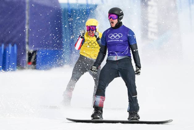 OLYMPICS - Winter Olympic Games, Olympische Spiele, Olympia, OS Milano Cortina 2026 LIVIGNO,ITALY,12.FEB.26 - OLYMPICS, SNOWBOARD - Winter Olympic Games Milano Cortina 2026, Snowboard Cross, men, final. Image shows Jakob Dusek (AUT) and Alessandro Haemmerle (AUT).  GEPAxpictures xHaraldxSteiner