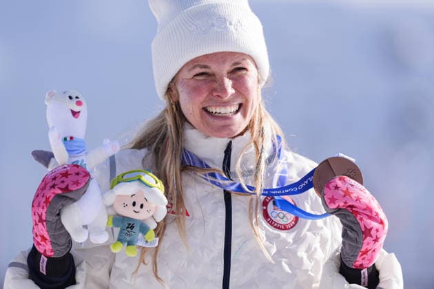 2026 Winter Olympic Games, Olympische Spiele, Olympia, OS MILAN, ITALY - FEBRUARY 12: Jessie Diggins of US celebrates after winning bronz medal in the women’s 10 km freestyle cross-country skiing at the Milano–Cortina 2026 Winter Olympic Games in Milan, Italy on February 12, 2026. Cemal Yurttas Anadolu Milan Italy. Editorial use only. Please get in touch for any other usage.  Copyright: x2026xAnadoluxCemalxYurttasx