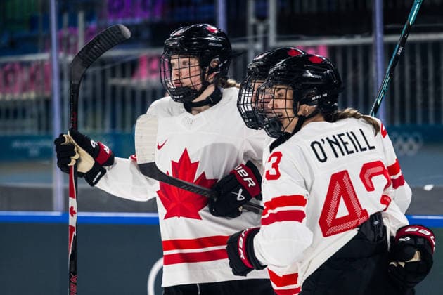 260212 Daryl Watts, Kristin O Neill and Claire Thompson of Canada celebrates after 0-2 in the women s Ice hockey, Eishockey game between Finland and Canada during day 6 of the 2026 Winter Olympics on February 12, 2026 in Milan. Photo: Emma Wallskog BILDBYRAN kod EW EW0630 ishockey ice hockey Olympic Games, Olympische Spiele, Olympia, OS olympics winter olympics os ol olympiska spel vinter-os olympiske leker milano cortina 2026 milan cortina 2026 milano cortina 2026 olympic games milano cortina 2026 winter olympic games milano cortina-os milano cortina-ol vinter-ol 6 bbeng dam kanada canada finland jubel *** 260212 Daryl Watts, Kristin O Neill and Claire Thompson of Canada celebrates after 0 2 in the women s ice hockey game between Finland and Canada during day 6 of the 2026 Winter Olympics on February 12, 2026 in Milan Photo Emma Wallskog BILDBYRAN code EW EW0630 ice hockey ice hockey olympic games olympics winter olympics os ol olympic games winter os olympic games milano cortina 2026 milan cortina 2026 milano cortina 2026 olympic games milano cortina 2026 winter olympic games milano cortina os milano cortina ol winter ol 6 bbeng dam kanada canada finland jubel  Copyright: EMMAxWALLSKOG BB260212EW068