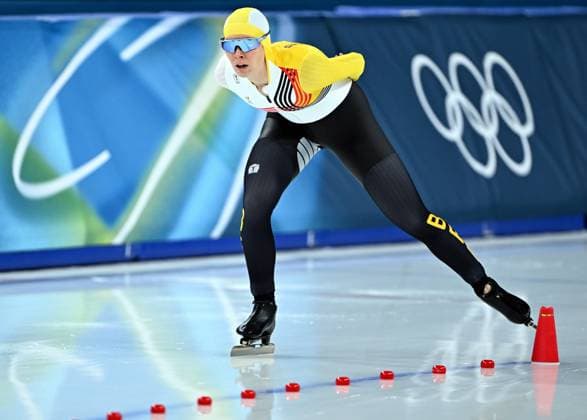 Belgian speed skater Sandrine Tas pictured in action during the Women s 5000m Speed skating, Eisschnelllauf race at the Milano Cortina 2026 Olympic Winter games, Winterspiele,Spiele, Summer games on Thursday 12 February 2026 in Milan, Italy. The XXV Winter Olympics take place from 6 to 22 February 2026 in Italy. JASPERxJACOBS  x162940493x