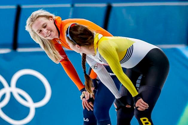 Merel Conijn of the Netherlands and Sandrine Tas of Belgium looks exhausted after Women s 5000m, Milano Cortina 2026 Winter Olympics: Day 6, Speed skating, Eisschnelllauf - Milano Cortina 2026 Winter Olympics: Day 6, Milano Speed Skating Stadium, February 12, 2026, Milan, Italy.
