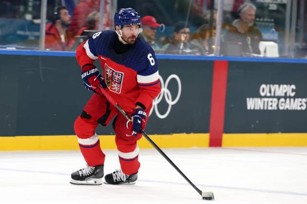 Milano Cortina 2026, Milan, Italy, 12.02, 2026, MiCo2026, MiCo, 2026, Olympics, Olympic, Winter Olympic, Olympic Winter games, Winterspiele,Spiele, Summer games Ice hockey, Eishockey Canada, Czechia Michal Kempny of Czechia in action during men™s Premilinary round Group A Ice Hockey match between Canada and Czechia teams of Milano Cortina 2026 Olympic Winter Games in Milan, Italy, 12.02.2026. Photo: Roman Koksarov (RKF) Milan Italy Copyright: xRomanxKoksarovx 0B4A1356.JPG