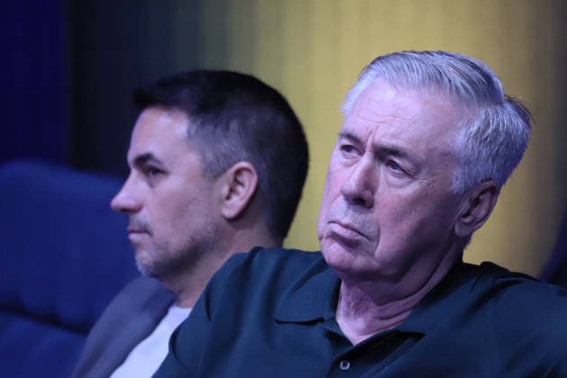 Brazilian Women s national team, Nationalteam Call-up for the friendlies against Costa Rica, Venezuela and Mexico. Rodrigo Caetano, Director of National Teams of the Brazilian Football Confederation - CBF, and Carlo Ancelotti, Coach of the Men s National Football Team, during the announcement of the players called up for the friendlies against Costa Rica, Venezuela and Mexico, at the headquarters of the Brazilian Football Confederation - CBF, in Barra da Tijuca, west of the city, this Thursday, 12 02 2026 RIO DE JANEIRO Barra da Tijuca RIO DE JANEIRO BRAZIL Copyright: xCHARLESxSHOLLx