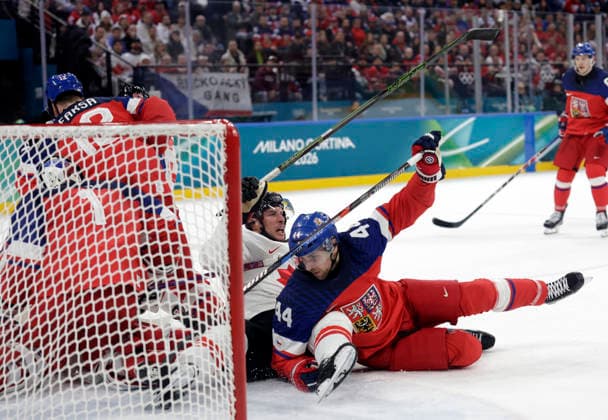 Milano Cortina 2026, Milan, Italy, 12.02, 2026, MiCo2026, MiCo, 2026, Olympics, Olympic, Winter Olympic, Olympic Winter games, Winterspiele,Spiele, Summer games Ice hockey, Eishockey Canada, Czechia Sidney Crosby of Canada and Jan Rutta of Czechia in action during men™s Premilinary round Group A Ice Hockey match between Canada and Czechia teams of Milano Cortina 2026 Olympic Winter Games in Milan, Italy, 12.02.2026. Photo: Roman Koksarov (RKF) Milan Italy Copyright: xRomanxKoksarovx _23A3349.JPG
