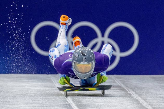 Vladyslav. HERASKEVYCH (UKR) mit umstrittenem Helm Training Skeleton der Maenner. Olympische Winterspiele 2026. 12.2.2026, Sliding Center, Cortina, Italien. Quelle Copyright Credit : Oryk HAIST *** Vladyslav HERASKEVYCH UKR with controversial helmet training mens skeleton Olympic Winter Games 2026 12 2 2026, Sliding Center, Cortina, Italy Source Copyright Credit Oryk HAIST xSKE-SKNTFx