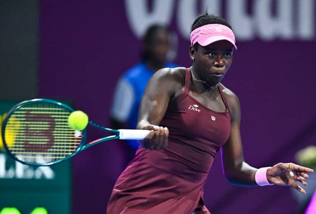 WTA, Tennis Damen QATAR OPEN 2026-QUARTERFINAL Victoria Mboko of Canada competes in her quarterfinal match against Elena Rybakina of Kazakhstan during the WTA Qatar TotalEnergies Open 2026 tennis tournament at the Khalifa International Tennis Complex in Doha, Qatar, on February 12, 2026. ¨ DOHA Qatar Copyright: xNOUSHADx