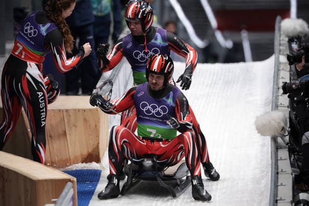 Austria team during the Olympic Winter games, Winterspiele,Spiele, Summer games Milano-Cortina 2026, Luge Team Relay on February 12, 2026 at Cortina Sliding Centre in Cortina D Ampezzo  Copyright: xLucianoxMariaxBisi IPAxSportx xipa-agency.netx xx IPA_71391235 IPA_Agency_IPA71391235