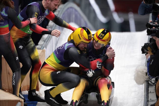 Germany team during the Olympic Winter games, Winterspiele,Spiele, Summer games Milano-Cortina 2026, Luge Team Relay on February 12, 2026 at Cortina Sliding Centre in Cortina D Ampezzo  Copyright: xLucianoxMariaxBisi IPAxSportx xipa-agency.netx xx IPA_71391290 IPA_Agency_IPA71391290