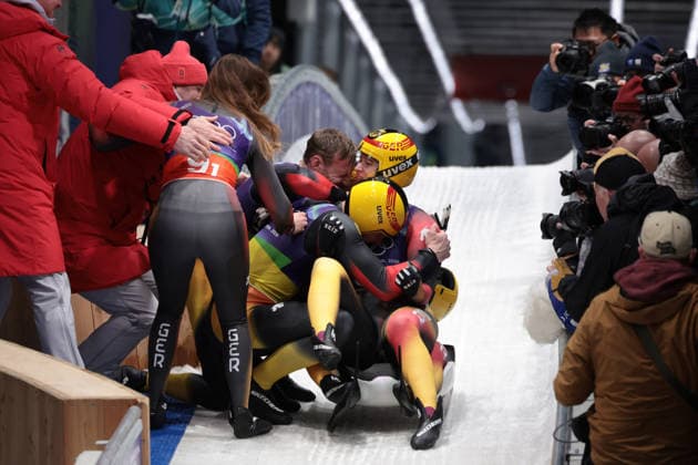 Germany team during the Olympic Winter games, Winterspiele,Spiele, Summer games Milano-Cortina 2026, Luge Team Relay on February 12, 2026 at Cortina Sliding Centre in Cortina D Ampezzo  Copyright: xLucianoxMariaxBisi IPAxSportx xipa-agency.netx xx IPA_71391291 IPA_Agency_IPA71391291